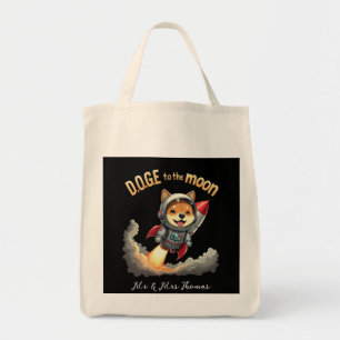 Bolsa Tote Shiba Inu Astronauta Gráfico Espacial "Até a Lua"