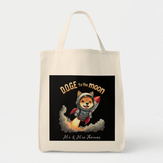 Bolsa Tote Shiba Inu Astronauta Gráfico Espacial "Até a Lua" (Frente)