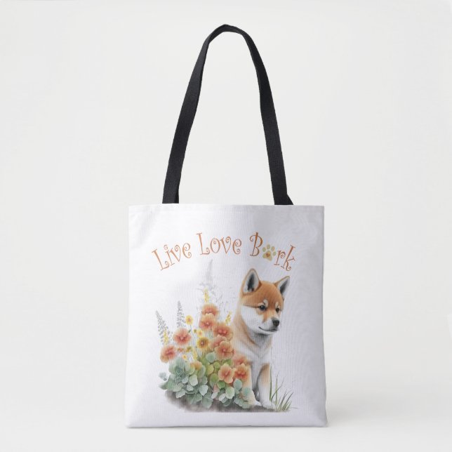 Bolsa Tote Shiba Inu Cão Mãe Floral (Frente)