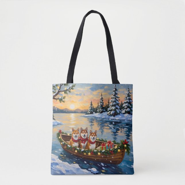 Bolsa Tote Shiba Inu Christmas Boat Holiday (Frente)