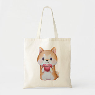 Bolsa Tote Shiba Inu Segurando Um Coração