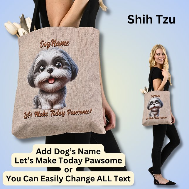 Bolsa Tote Shih Tzu - Adicionar o nome do cão, Alterar texto (Criador carregado)