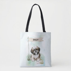 Bolsa Tote Shih Tzu Aquarela Cachorro Personalizado