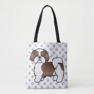 Bolsa Tote Shih Tzu Cartoon de Fígado e Branco Cão & Patas