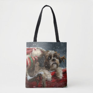 Bolsa Tote Shih Tzu Dog Natal Festivo