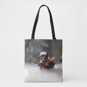 Bolsa Tote Shih Tzu Natal neve inverno