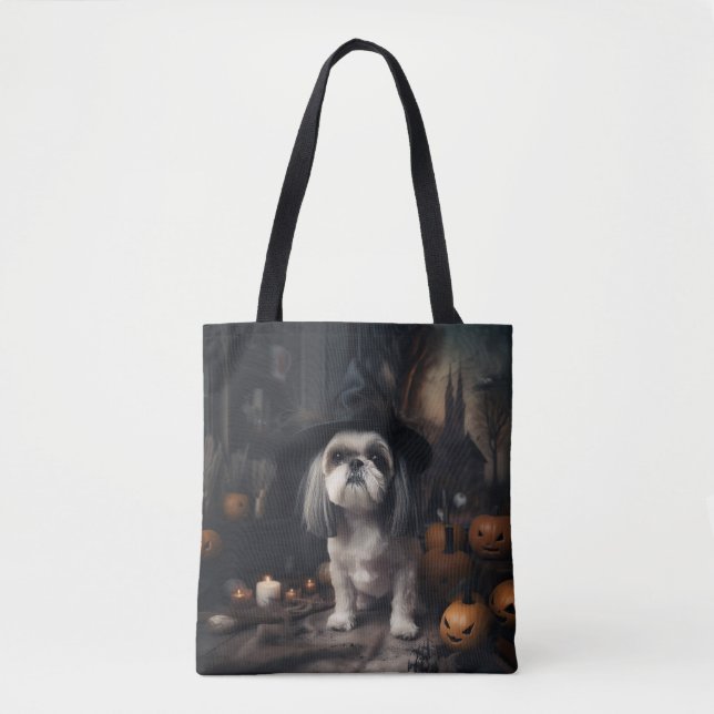 Bolsa Tote Shih Tzu Pumpkins Halloween Scary (Frente)