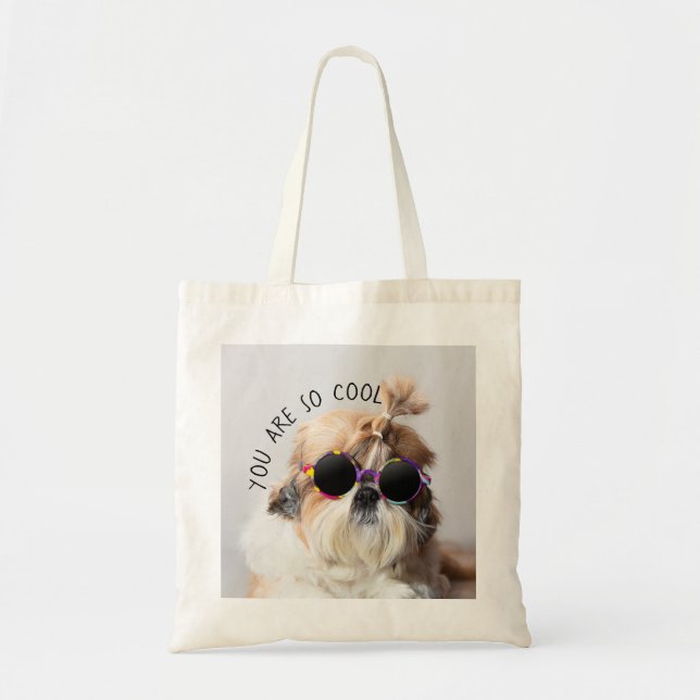 Bolsa Tote Shih Tzu Você é tão Legal e divertido Óculos de so (Frente)