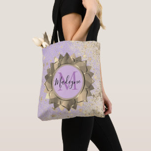 Bolsa Tote Shimmery Stars Dourado Lotus Mandala Monograma