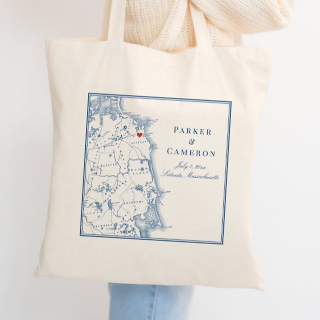 Bolsa Tote Shituate Massachusetts Map Elegant Weding Welcome (These Scituate tote bags are perfect for your South Shore Massachusetts wedding)