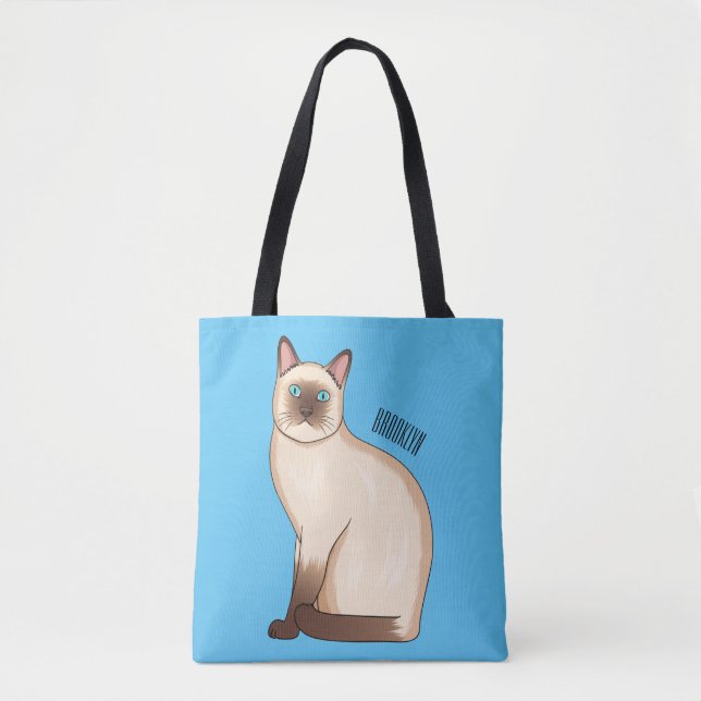 Bolsa Tote Siamese cat cartoon illustration  (Frente)