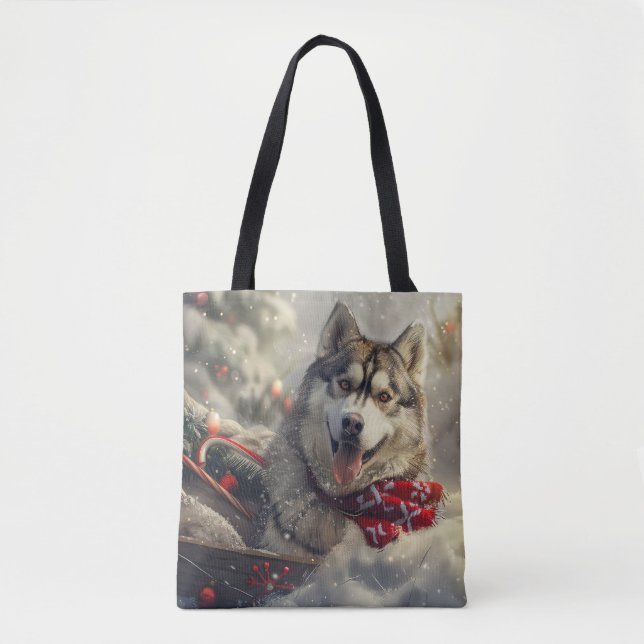 Bolsa Tote Siberian Husky Dog Festivo (Frente)