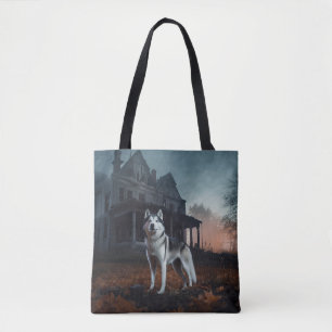 Bolsa Tote Siberian Husky Halloween Assustador