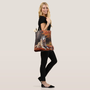 Bolsa Tote Siberian Husky no Outono Folhas Caídas Inspiram