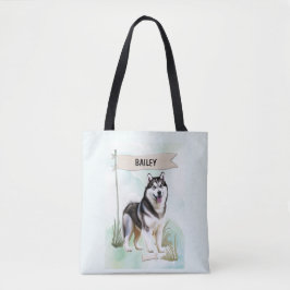 Bolsa Tote Siberian Husky Watercolor Personalized Dog