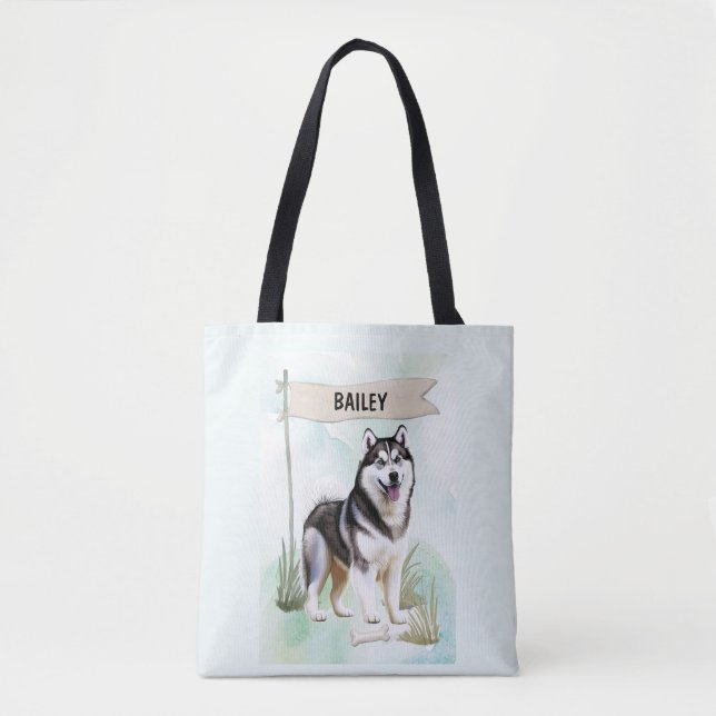 Bolsa Tote Siberian Husky Watercolor Personalized Dog (Frente)