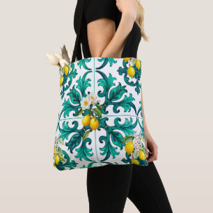 Bolsa Tote Siciliano,verão,limão,mosaico,verde,