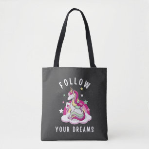 Bolsa Tote Siga os seus sonhos, meu aniversário do Unicórn  
