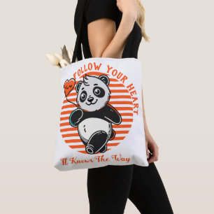 Bolsa Tote Siga seu coração Panda bonito, inspiração