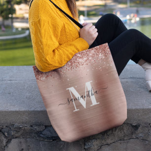 Bolsa Tote Signature Monograma Glitter Rosa Dourado Glitter F