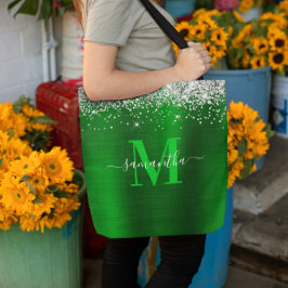Bolsa Tote Signature Monograma Silver Glitter Green Foil