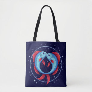 Bolsa Tote Signo Zodíaco de Peixes em um Estilo Artístico Cós