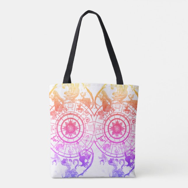 Bolsa Tote Signos Astrológicos do Zodíaco Arco-íris em uma Bo (Verso)