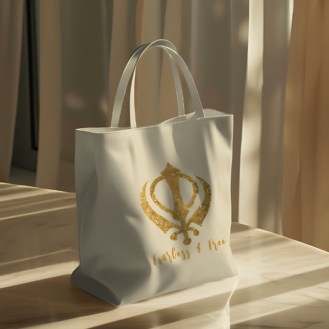Bolsa Tote Sikh Khanda "Sem medo e livre" (Criador carregado)