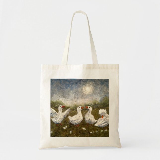 Bolsa Tote Silêncio Quack: Ganso Noite Estrelada Pato Branco (Frente)