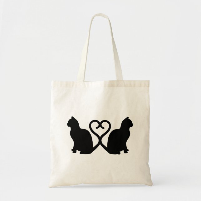 Bolsa Tote Silhouette Coração de Dois Gatos (Frente)