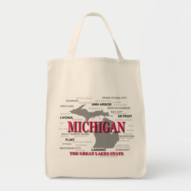 Bolsa Tote Silhouette do Mapa do Orgulho Estatal de Michigan (Frente)
