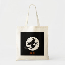 Bolsa Tote Silhueta de Bruxa, Bruxa de Halloween e Lua, 