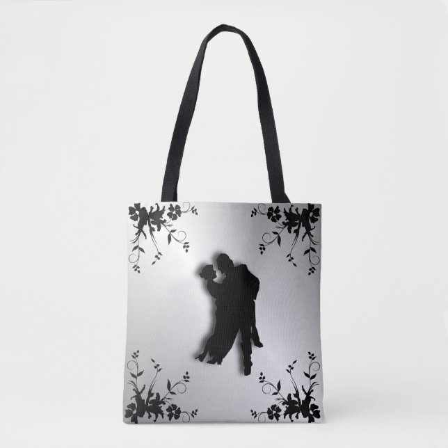 Bolsa Tote Silhueta de dançarinos de Tango 1 Prata (Frente)
