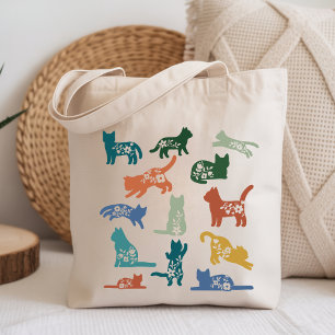 Bolsa Tote Silhueta de Gato Floral Amante de Gatos Botânico