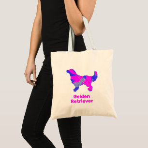 Bolsa Tote Silhueta de Golden Retriever Rosa e Azul