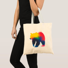 Bolsa Tote Silhueta de Urso de Tinta Abstrato Colorida