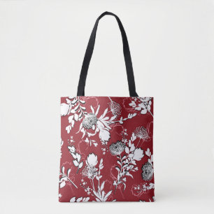 Bolsa Tote Silhueta floral, padrão botânico colorido.