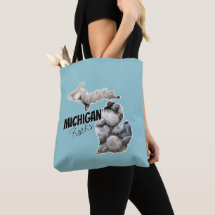 Bolsa Tote Silhueta Michigan Preenchida Com Pedras De Petoske