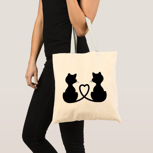 Bolsa Tote Silhueta Preta De Dois Gatos Apaixonados (Frente (produto))