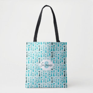 Bolsa Tote Silhueta retro atômica do gatinho na cerceta