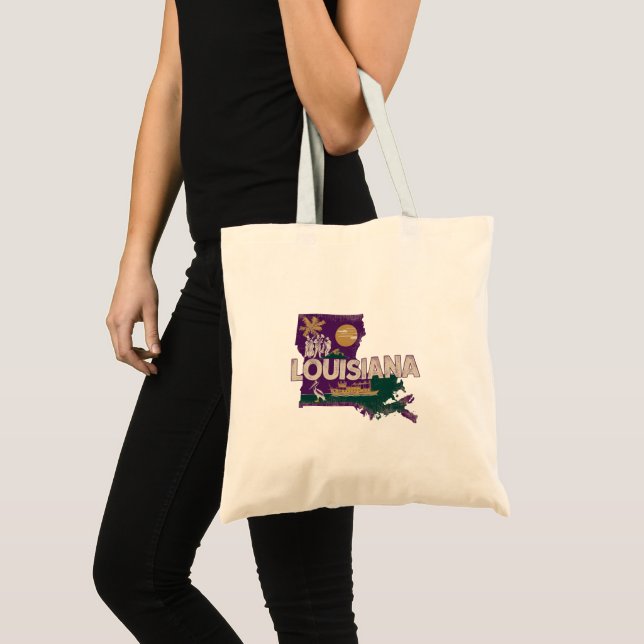 Bolsa Tote Silhueta Retro do Estado da Louisiana (Frente (produto))