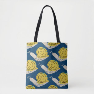 Bolsa Tote Silhuetas de caracóis: padrão amarelo, rosa.