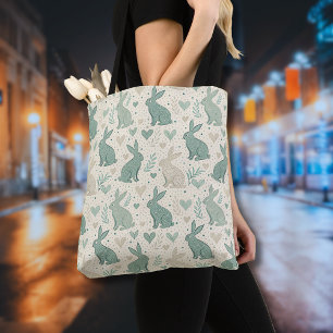Bolsa Tote Silhuetas de Coelho Simples Vintage Padrão Coraçõe