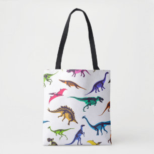 Bolsa Tote Silhuetas de dinossauro: padrão de esboço vintage.