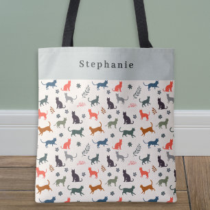Bolsa Tote Silhuetas de Gatos Padrão de Animal Personalizado