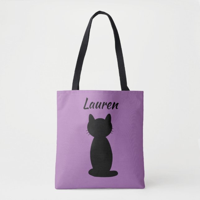 Bolsa Tote Silhuette de Gato Preto Personalizado (Frente)