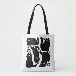 Bolsa Tote Silhuettes de Gato Negro - Design de Felino Cinto