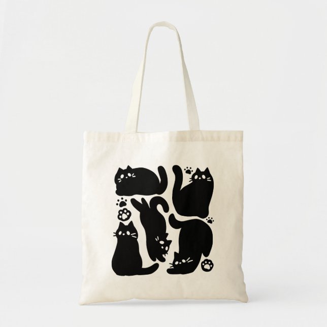 Bolsa Tote Silhuettes de Gato Negro - Design de Felino Cinto (Frente)