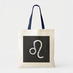 Bolsa Tote Silver Leo Zodiac Símbolo Carbono Fibra de Carbono