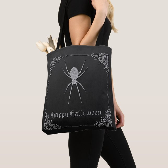 Bolsa Tote Silver Spider Halloween (Close Up)